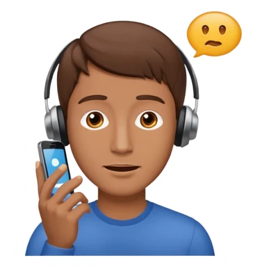 man with brown hair listening to a voice message on the smartphone. no earcuff sticker