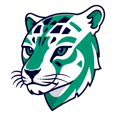 Ancient Egyptian style profile of jaguar with strict geometric lines, flat hieroglyphic style, only white and deep dark green, no curved lines, angular shapes only sticker