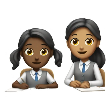 Two schoolgirl at the desk are talking sticker