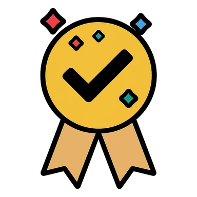 vector icon of a gold master choice award with colorful gems, elegant minimalist flat design, award badge style, 2D flat vector, trending icon look, soft shadows, no text, isolated on white background, commercial use sticker