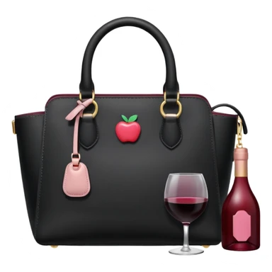 Handbag with wine, lip gloss, lingerie, Apple Memoji style. sticker