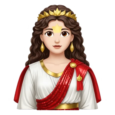 Libertas, Goddess of Freedom from Roman Deities with long dark brown wavy hair, white and red sequin toga sticker