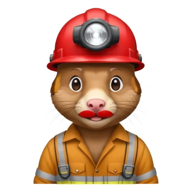 a mole rat, red helmet, headlamp, worker cloth sticker