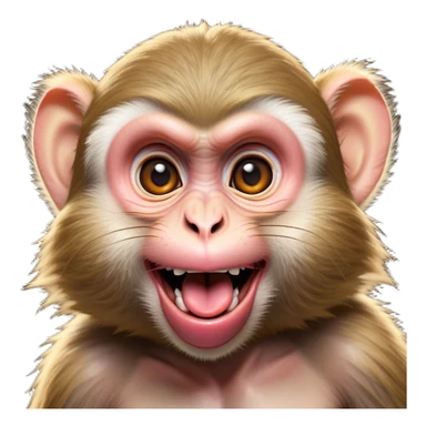 Cinematic Silly Macaque Portrait Emoji, Sporting a comically contorted face with crossed eyes and a tongue playfully sticking out, set against a backdrop of soft, detailed fur and a dynamic, agile build, Simplified yet humorously expressive features, highly detailed, glowing with a warm, jovial glow, high shine, exuberantly playful and cheeky, stylized with an air of quirky primate humor, soft glowing outline, capturing the essence of a silly macaque that appears ready to burst out of the screen with contagious laughter! sticker