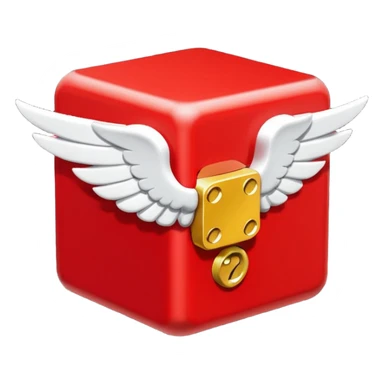 Red lucky block form super mario  with 2 white wings sticker