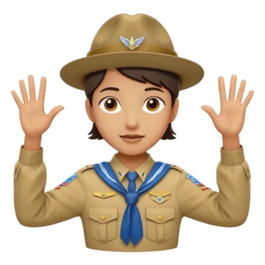 “Emoji-style person in a scout uniform making a balancing gesture with both hands. Hive the guy a scouting head sticker