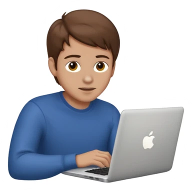 memoji of a man with a laptop in front, apple-style,modern,brown hair light skin ton and natural emotion sticker