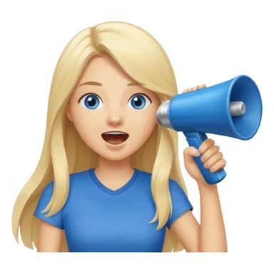  blue eyes blonde girl yelling into megaphone smiling long hair sticker