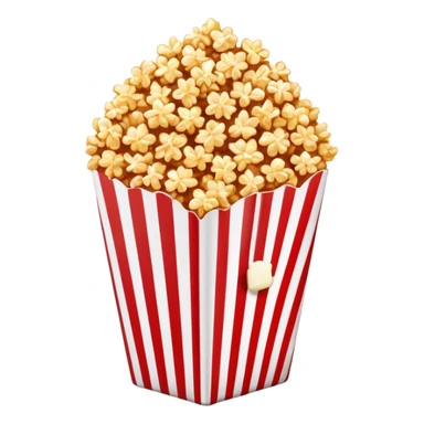 minimalist caramel popcorn in a red and white vertically striped package, golden brown caramel-covered popcorn, no text on package, only red and white stripes, glossy iOS emoji style sticker