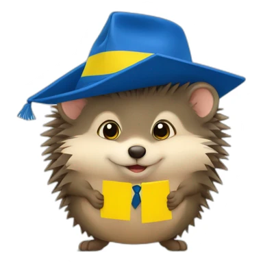 A hedgehog student in a suit in the color of the Ukrainian flag in a square academic cap sticker