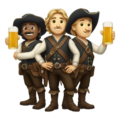 Three musketeers working in finance, all caucasian, having a beer sticker