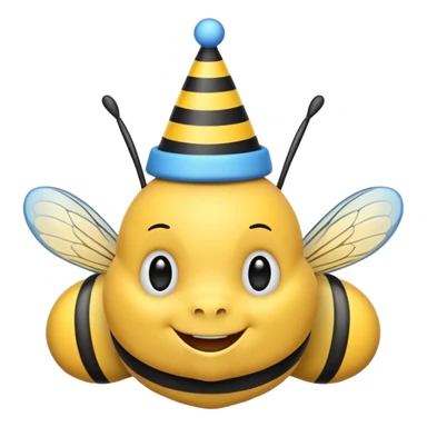
Bees with blue Birthday Hat, Happy bee with striped party hat sticker