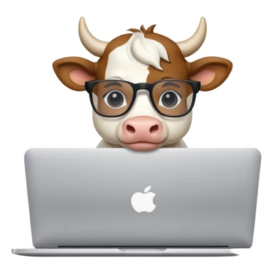 baby white bull in fancy glasses sitting in front of a macbook, working  sticker