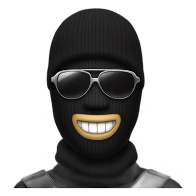 a man with a black balaclava in wooll, black sunglasses and silver grillz on teeth sticker