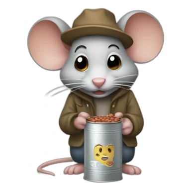 Sad hobo mouse holding a can of beans sticker