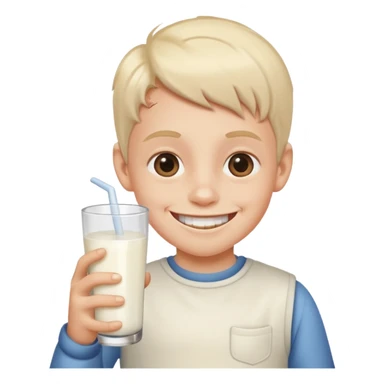 A kid with smile freaky and there is a milk sticker