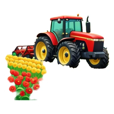 An icon showing close-up tractor in a colorful rural landscape, inspired by Farming Simulator 23. The design features vibrant fields, barns, and crops under a bright sky, with tractors working the land. The peaceful and immersive farming environment is highlighted with a transparent background sticker