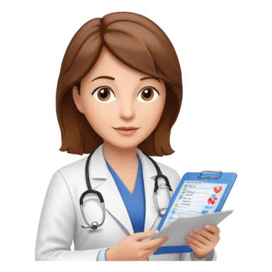 A female doctor in her 50s with brown hair reviewing a medical chart. sticker