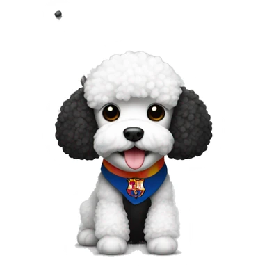 black and white poodle with a Barcelona flag sticker