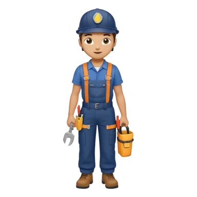 Repairs and Maintenance, Young, wearing navy overalls, a cap and having tool belt, full body sticker
