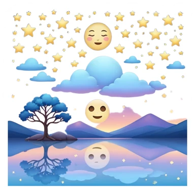 "Design a calming emoji for evening reflection. Soft moonlight, gentle stars, peaceful twilight sky, or spiritual symbols. No people - emphasize tranquil colors, night sky elements, and serene spiritual imagery." sticker