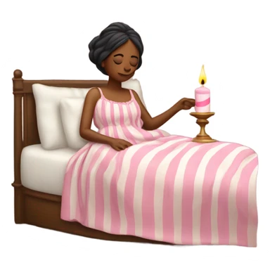 Sleepy emoji woman in pink stripped nightgown wearing a hat and holding a 1800’s candle  sticker