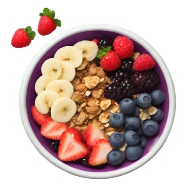 Create an açai bowl with granola and berries as toppings in an aesthetic bowl sticker