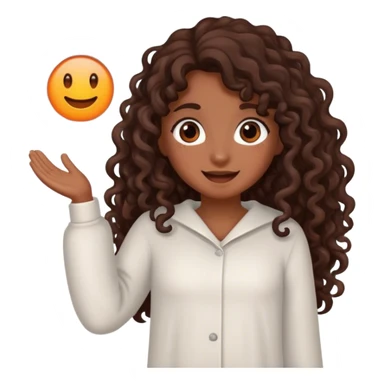 Brown girl with dark brown long curly hair saying good morning  sticker