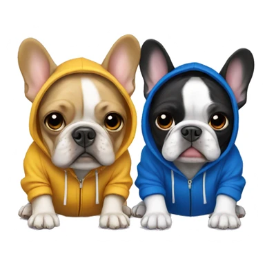 Two French bulldogs wearing hoodies sticker