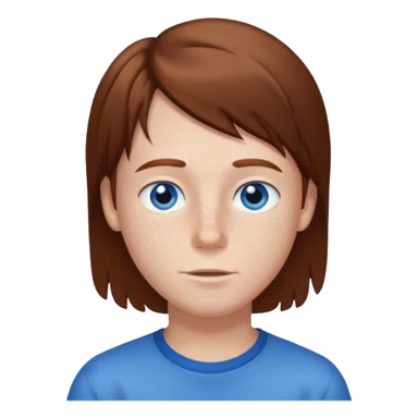 Boy standing with brown straight hair blue eyes and freckles sticker