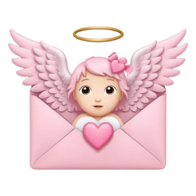 cute baby pink colored envelope with a cute pink heart on the middle with cute  pairs of baby angel wings sticker