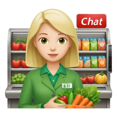 Eine Person die an der Supermarktkasse steht. Die Kasse ist gekennzeichnet als "Plauderkasse" und im grünen Design. sticker