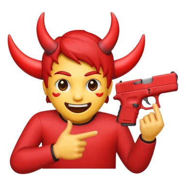 Emoji de cara de demonio con una glock 18 en la mano sticker