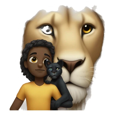Big serious lion kissing a little young black panther sticker