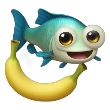 A fish with legs swims on a banana sticker