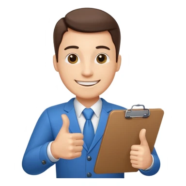 confident salesman with a clipboard giving a thumbs up sticker