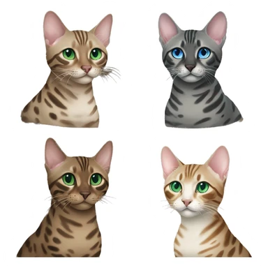 Seal Bengal cat with Blue eyes + charcoal Sepia bengal cat with Green eyes sit Next to each other  sticker