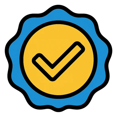 circular verified badge icon with checkmark, color outline style sticker