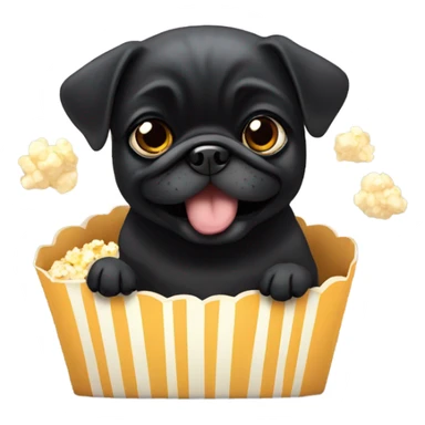 Black pug eating popcorn sticker
