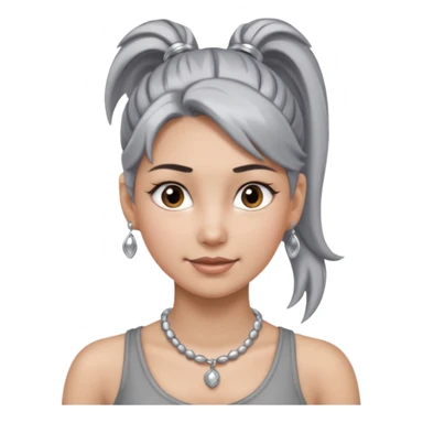 Female with Silver Necklace, grey skin,ponytail hair, more bright silver,highlight necklace, different expressions. sticker