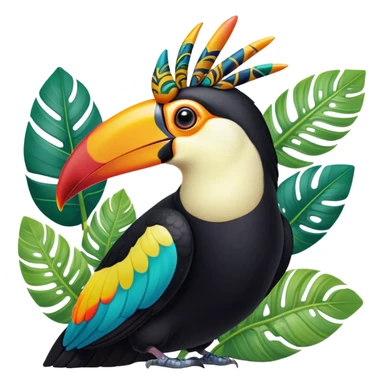 Cinematic Noble Toucan Portrait Emoji, Poised and regal, with a vibrant, striking beak and a sleek, colorful body adorned with bold patterns and keen, observant eyes, Simplified yet sharp and sophisticated features, highly detailed, glowing with a soft, tropical radiance, high shine, intelligent and majestic, stylized with an air of exotic elegance, focused and alert, soft glowing outline, capturing the essence of a watchful and confident avian guardian that appears ready to take flight out of the screen with effortless authority! sticker