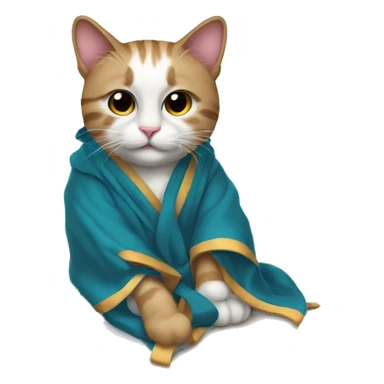 cat with robe and a macbook sticker