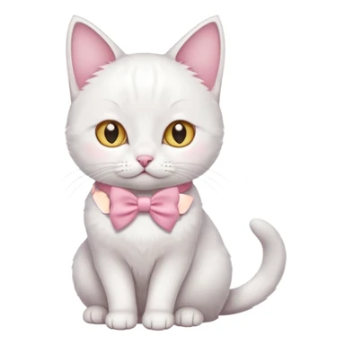 white cat sitting and she has a pink small bow on her right ear,she has golden eyes,she's fully white,even her ears,the only color is the pink small bow on her right ear,the cat is small sticker