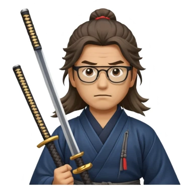 Long Haired Samurai with Glasses, Warrior with glasses cleaning katana sticker