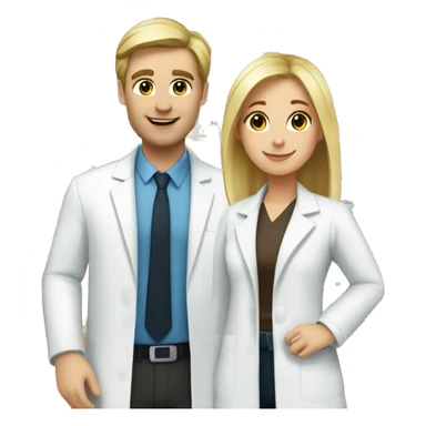 blonde female pharmacist and white male chemist with brunette hair in love sticker