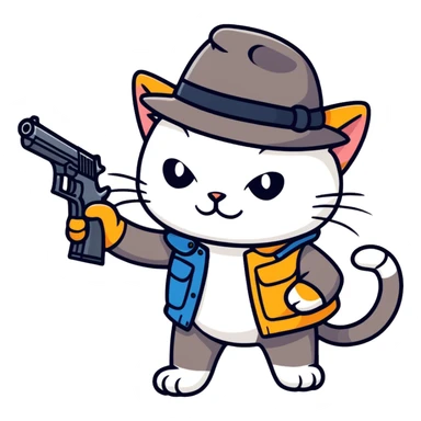 cat with gun the head sticker