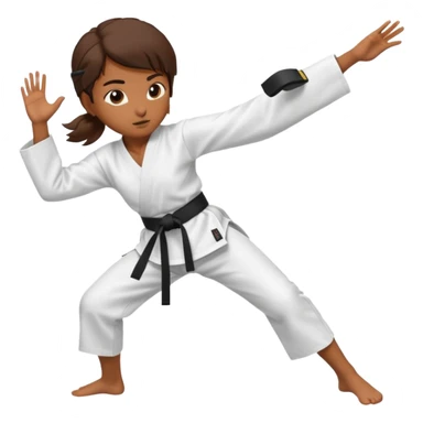Ragazza castana che pratica karate, ha la cintura nera ed io tradizionale kimono bianco del karate, tira un calcio laterale oppure un pugno oppure è in posizione di guardia sticker