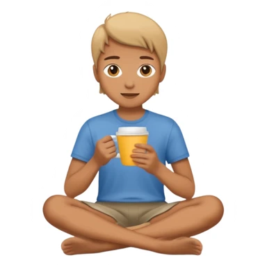 Create an emoji that shows a person sitting on the ground holding a cup. sticker