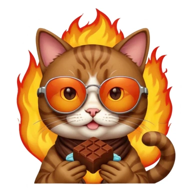 Cat with sunglasses and chocolate and a Fire  sticker