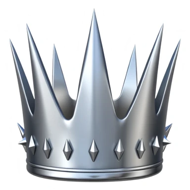 A spiked crown emoji made of silver chrome, sharp yet rounded metallic spikes, glossy reflections, aggressive luxury swag aesthetic, iOS emoji style, centered, clean white background sticker